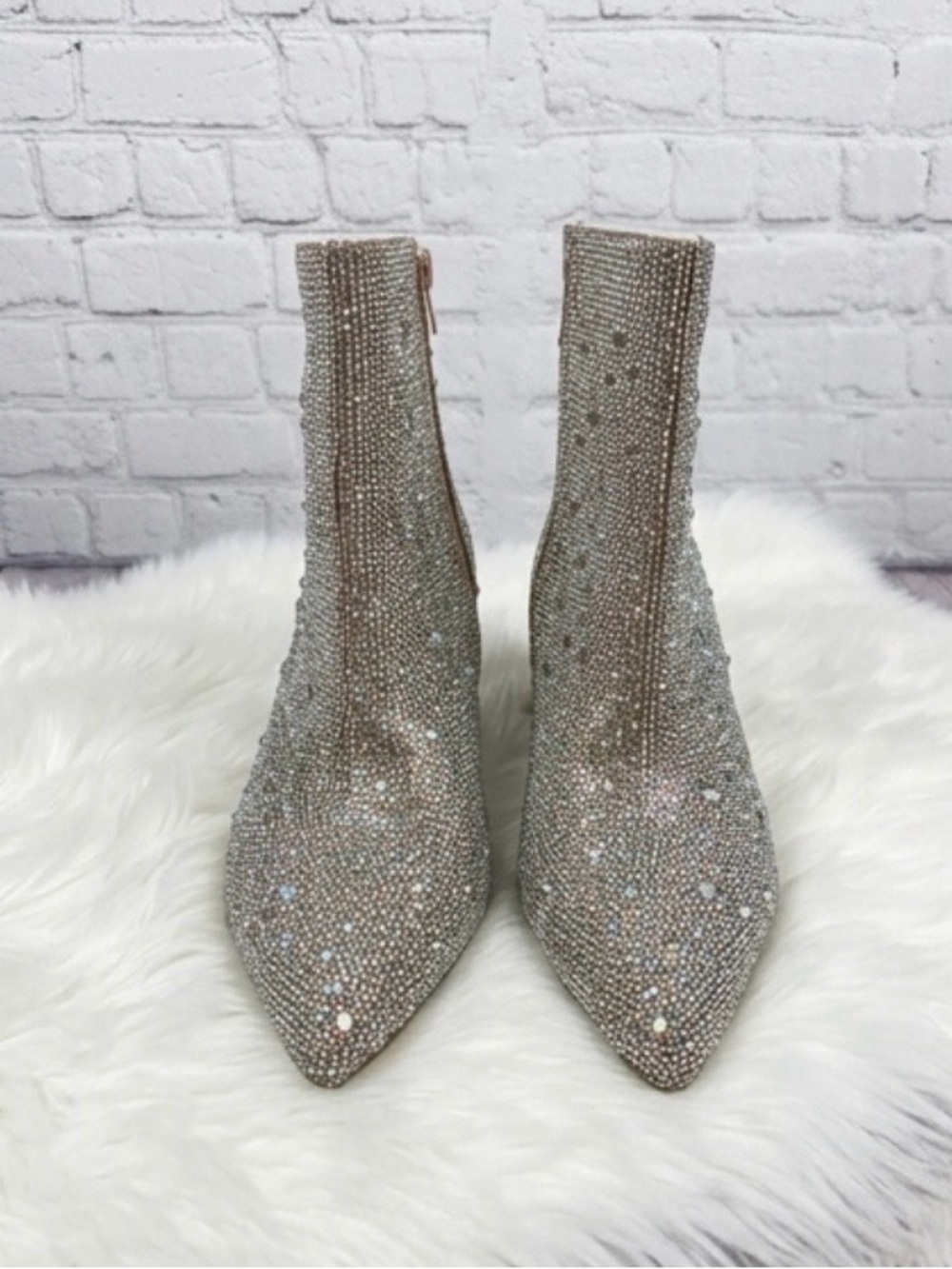 Betsey Johnson Silver Crystal Embellished Pointed Ankle Boots ‘Blue’ - Picture 2 of 9